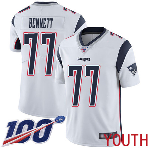 New England Patriots Football #77 100th Season Limited White Youth Michael Bennett Road NFL Jersey